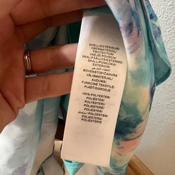 Liv Foster Womens US 4 Blue Pink Floral Abstract Ruffle V Neck Satin Maxi Dress - Picture 7 of 7